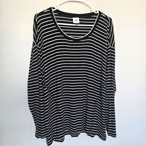 Cabi | Crosswalk Striped Oversize Tee Long Sleeve Top 4005, Womens Small - Picture 1 of 5